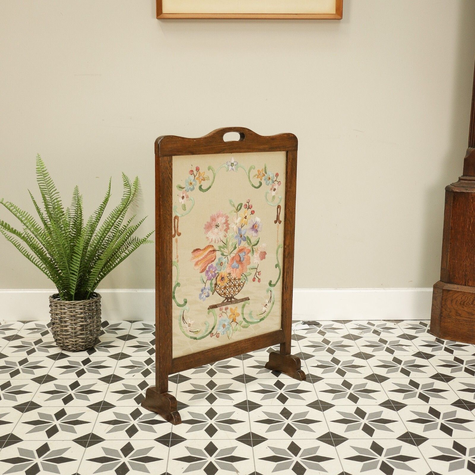 Early Twentieth Century Needle Point Fire Screen With Floral Designs photo for sale