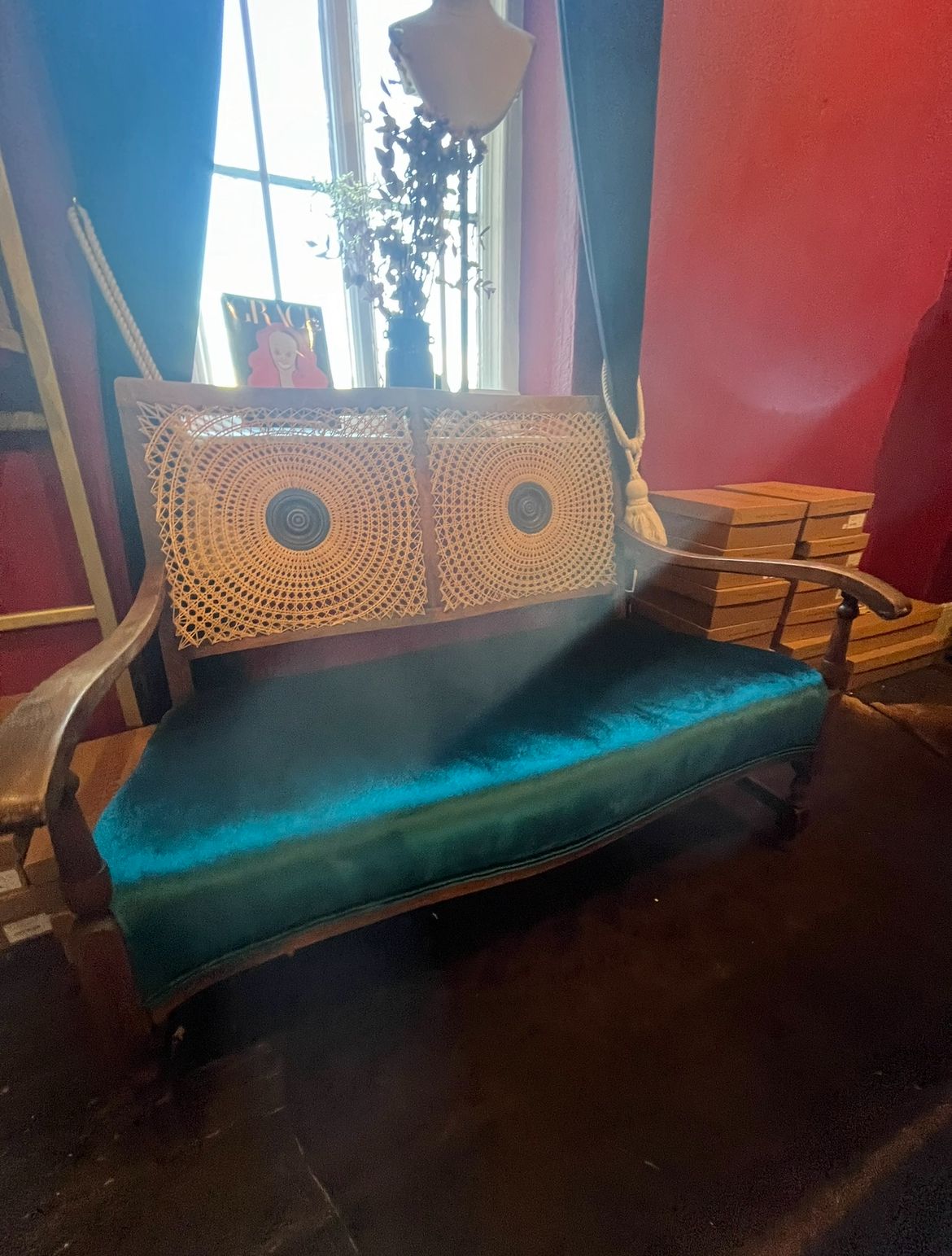 Unique 2 Seater Teal Bergere Velvet Seat photo 2500.0