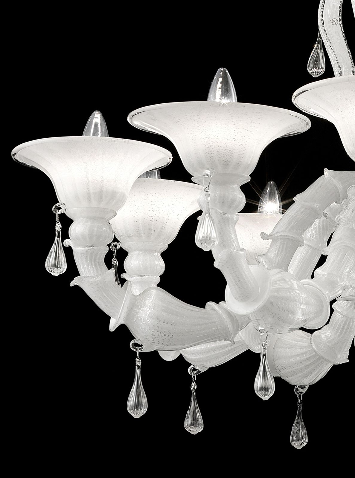 Venetian White “Ca’ Rezzonico” Murano Glass Chandelier With Transparent Little Drops. photo furniture