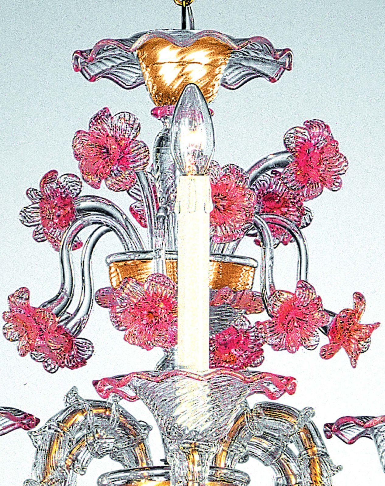 Venetian Romantic Transparent And Pink Floreal “Cà Rezzonico” Chandelier In Murano Glass. photo furniture