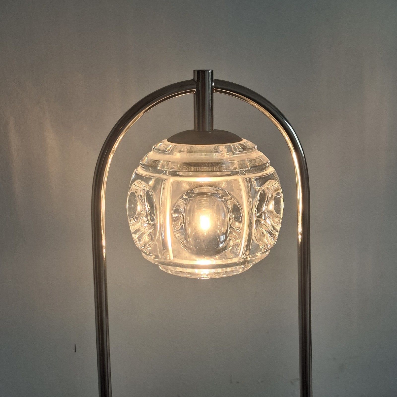 photo furniture Contemporary Italian Chrome Bedside Table Lamp Concave Glass Shade Stylish
