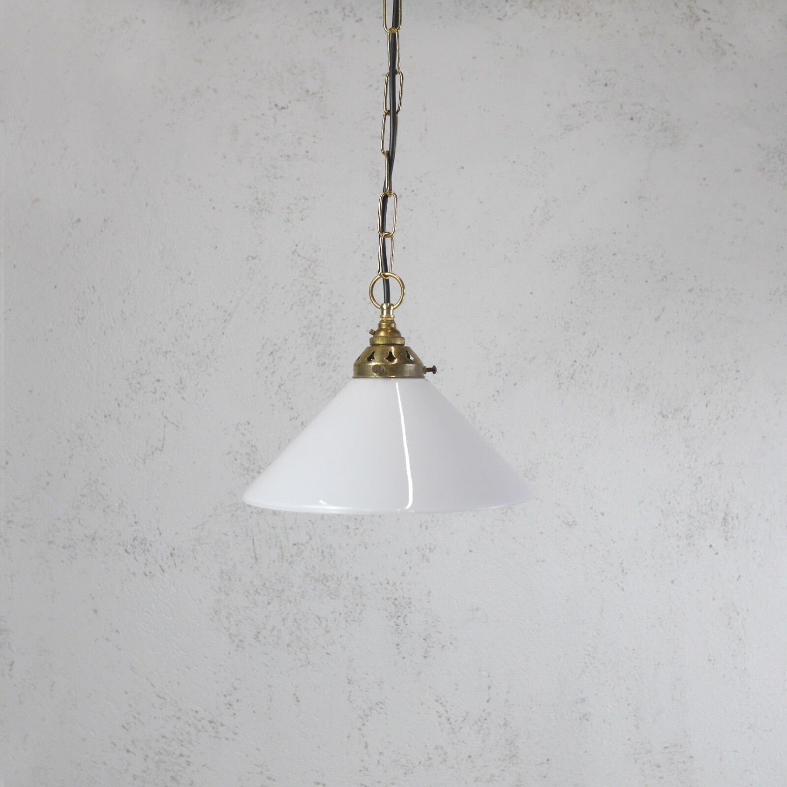 Vintage Milk White Glass Coolie Light Shades Brass Fitting Pendant M #103146
