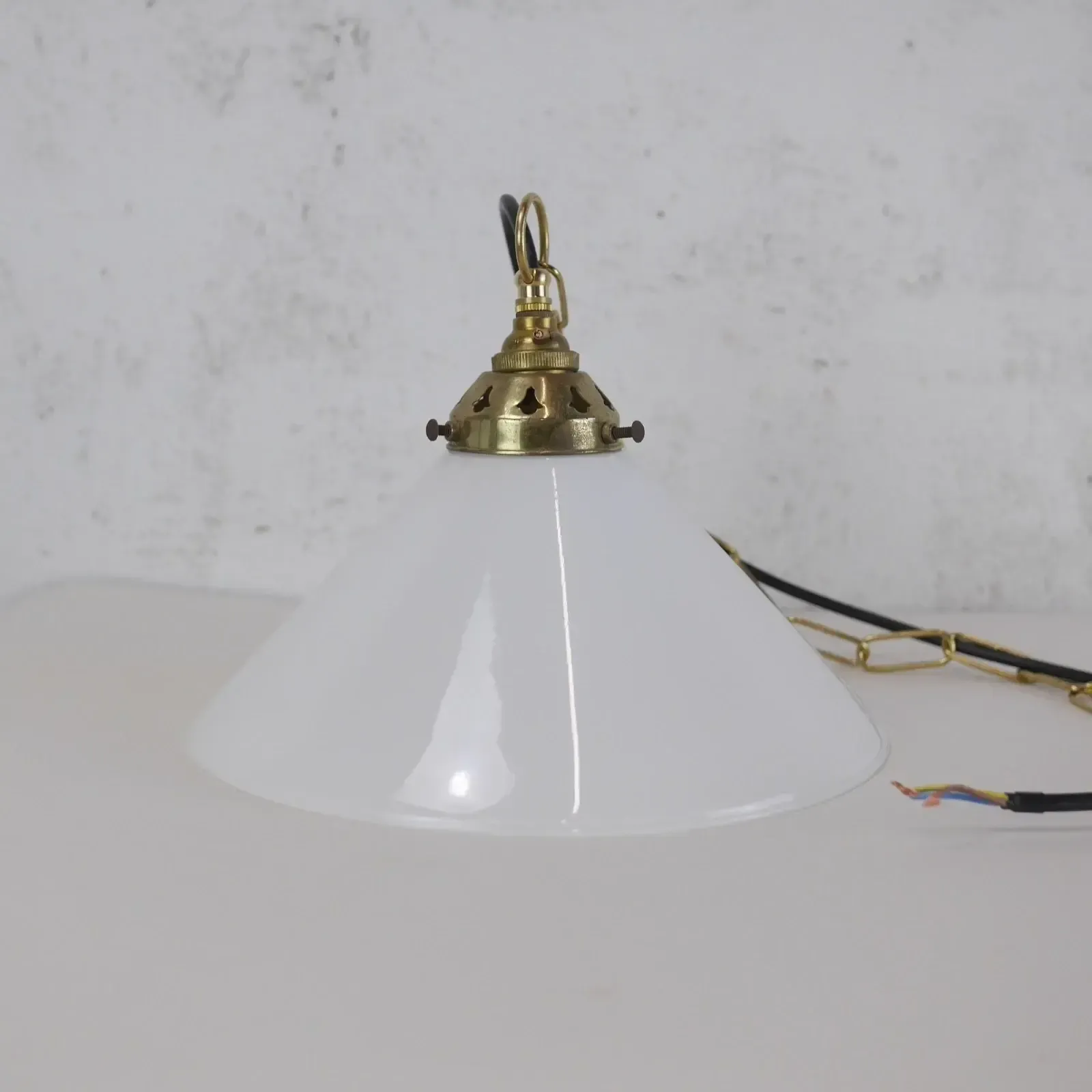photo for sale Vintage Milk White Glass Coolie Light Shades Brass Fitting Pendant M #103146
