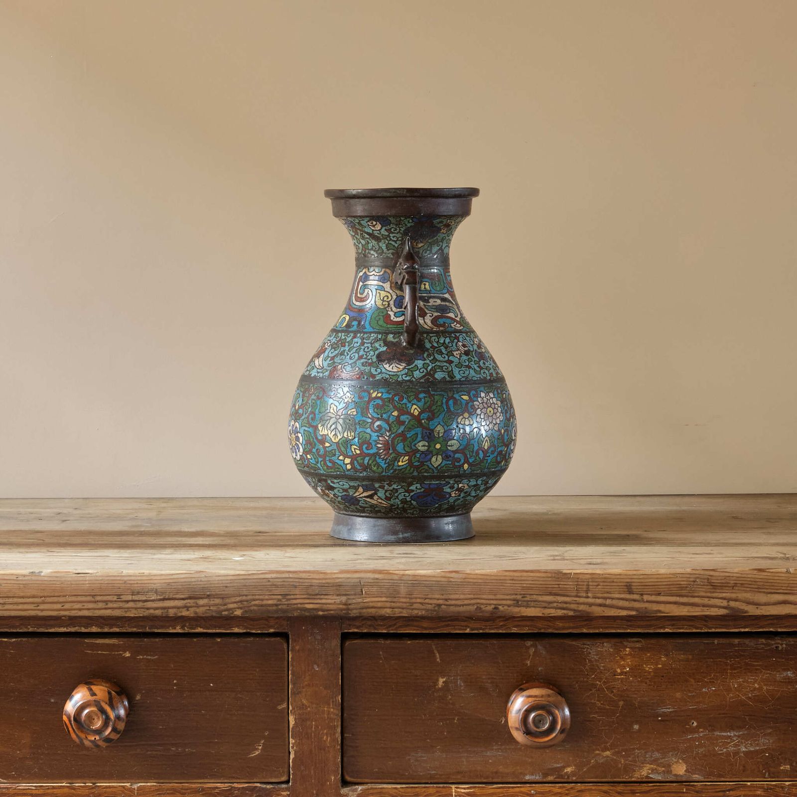 Antique Eastern Champleve Enamel And Bronze Vase photo 595.0