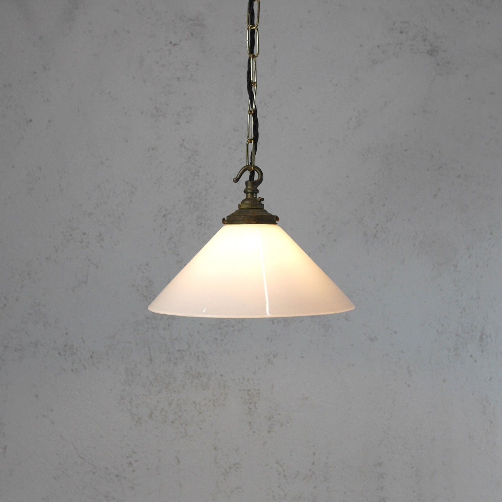 Vintage Milk White Glass Coolie Light Shades Brass Fitting Pendant S #103145 photo Lighting