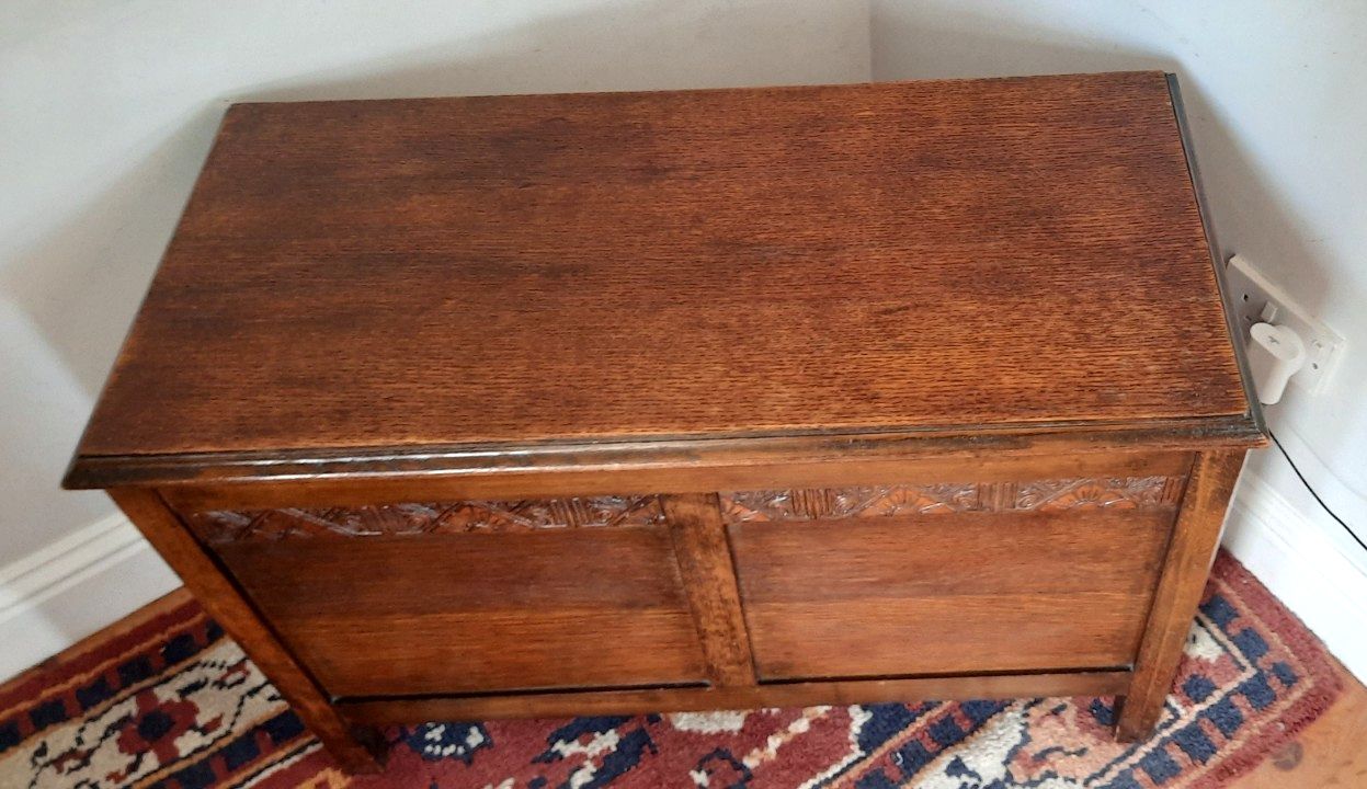 Vintage Oak Wooden Carved Blanket Box Chest Coffer Old Charm Style photo 150.0