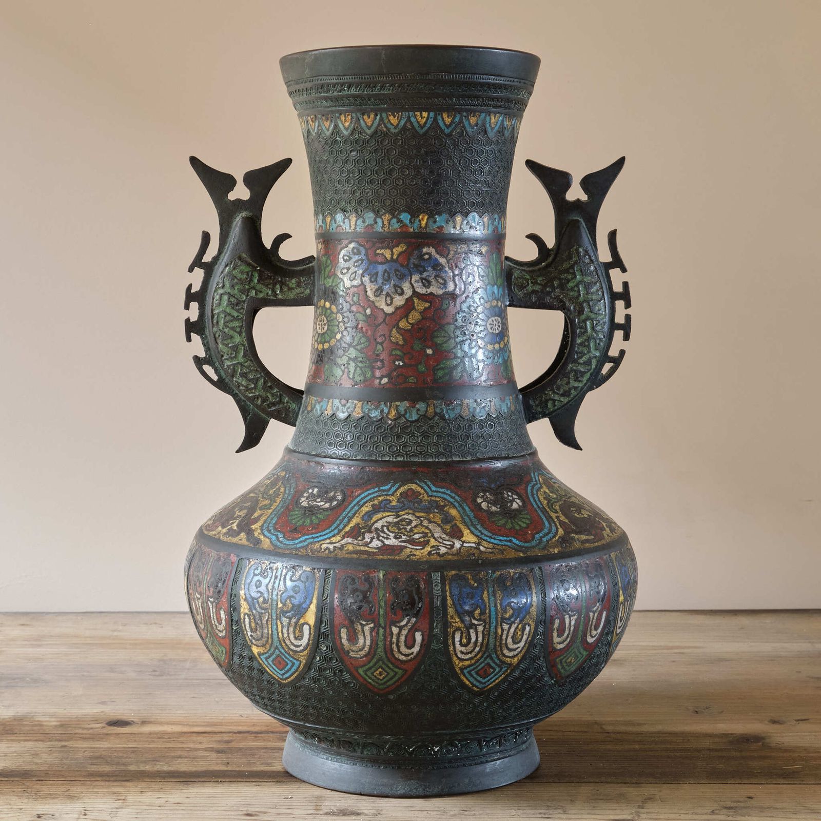Antique Eastern Champleve Enamel And Bronze Vase photo vintage