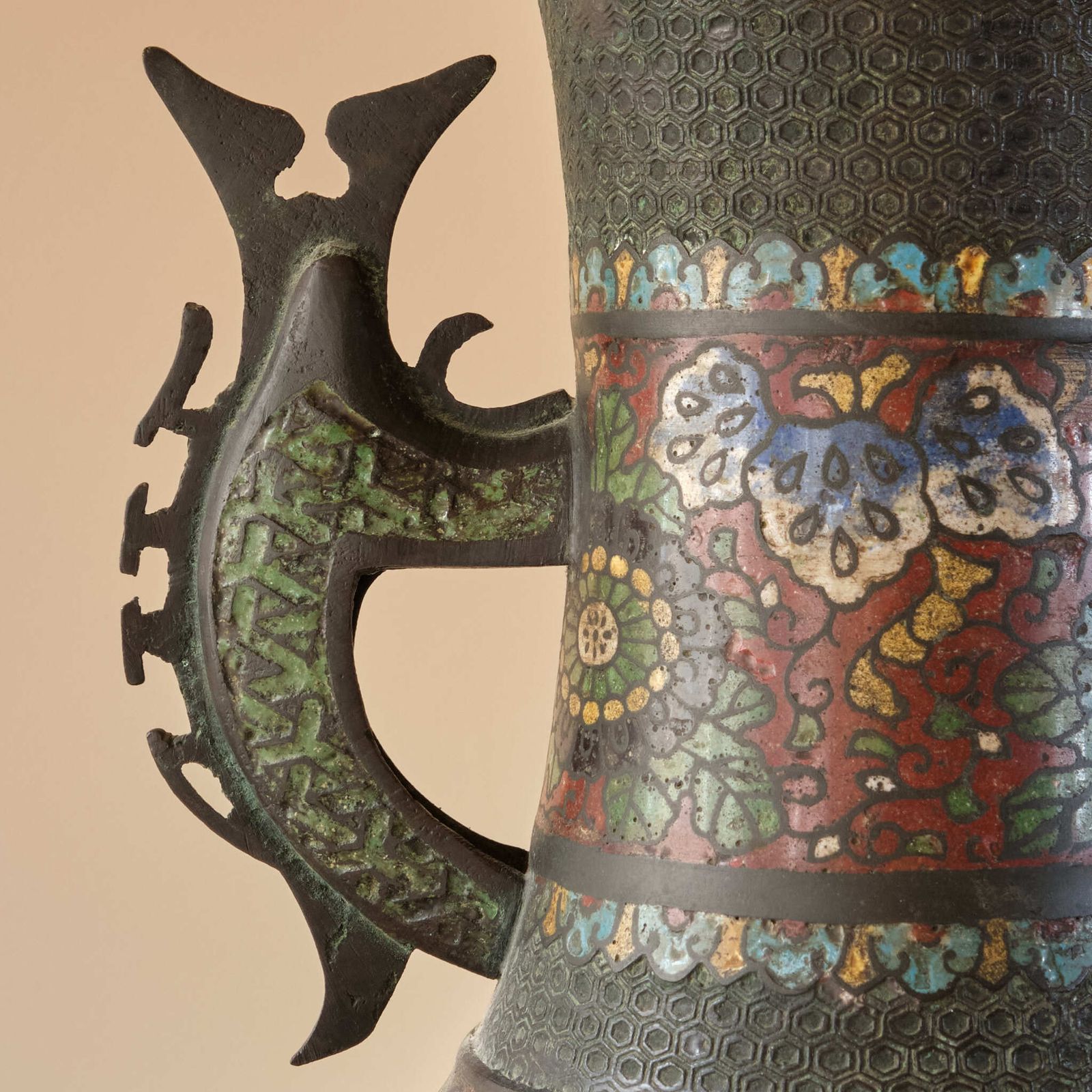 photo for sale Antique Eastern Champleve Enamel And Bronze Vase
