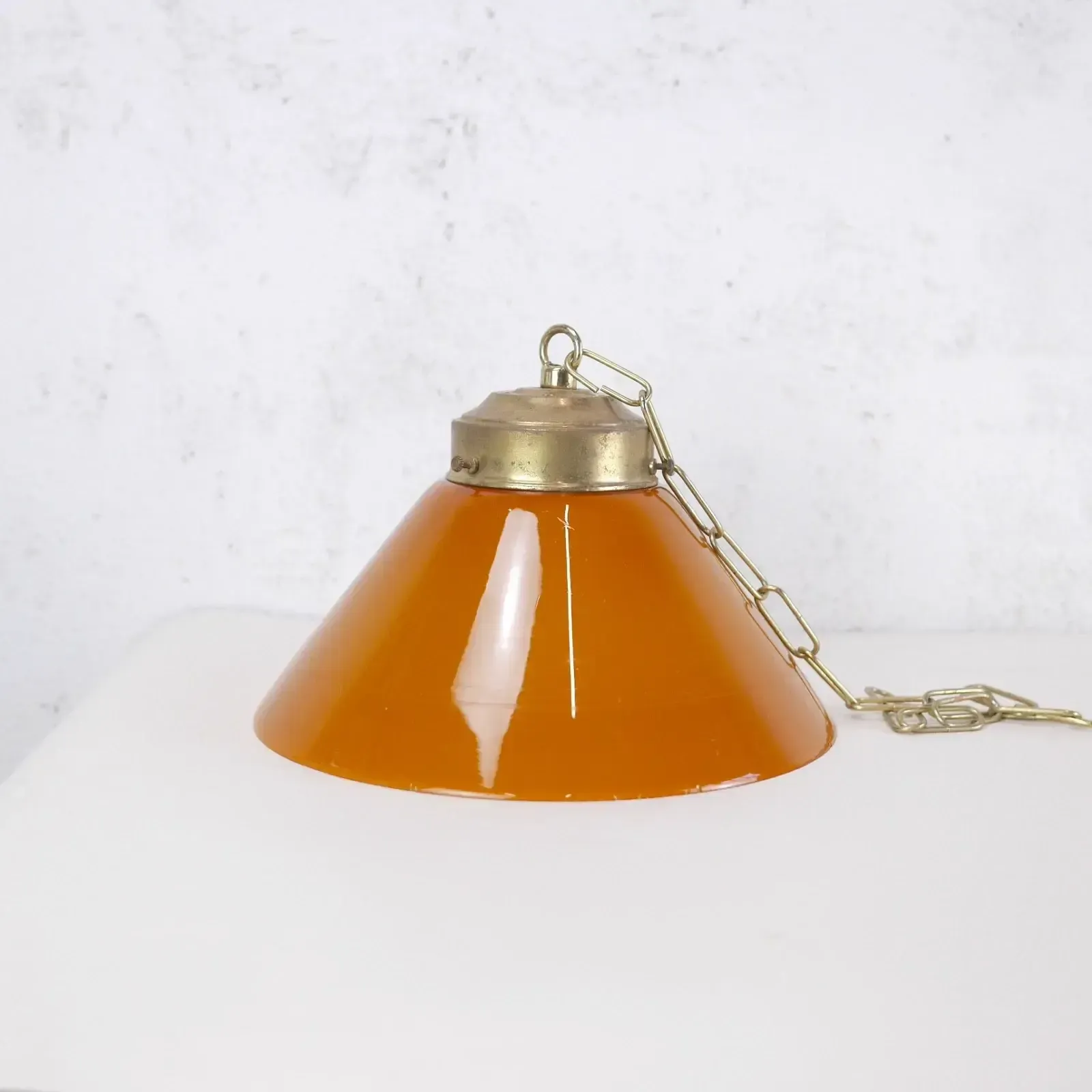 Vintage Orange Glass Coolie Light Shades Brass Gallery Pendant #103147 photo vintage