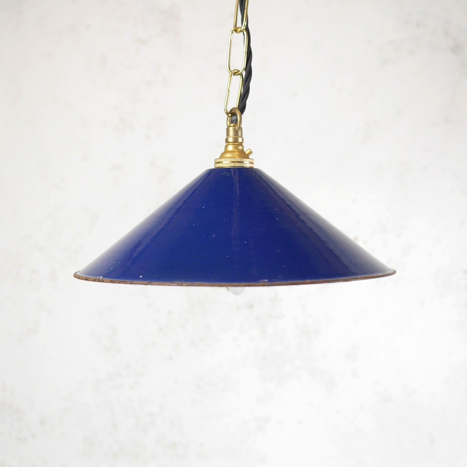 Vintage Blue Enamel Metal Coolie Light Shades Brass Gallery Pendant #103148
