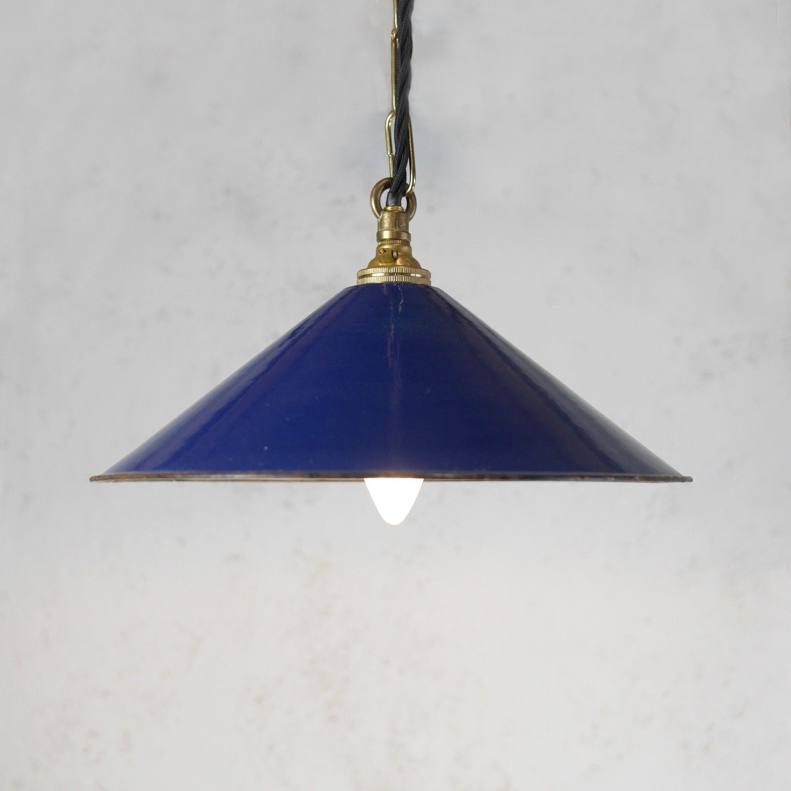 Vintage Blue Enamel Metal Coolie Light Shades Brass Gallery Pendant #103148 photo furniture