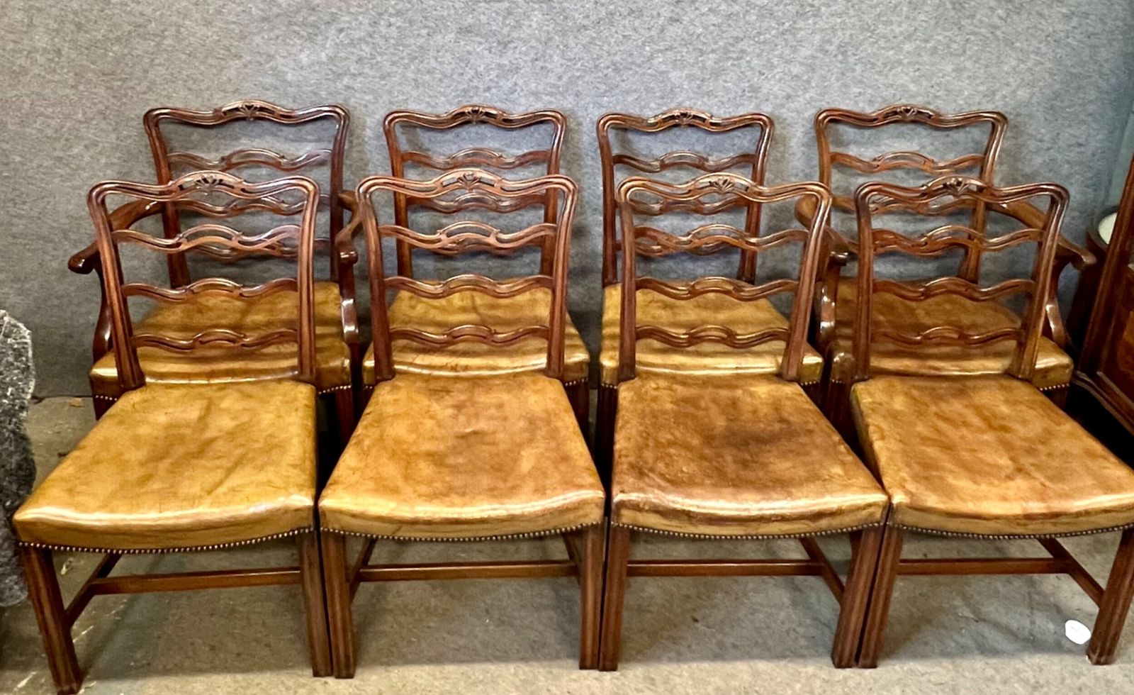 Good Set Of 8 (6 + 2) Chippendale Style Mahogany Dining Chairs