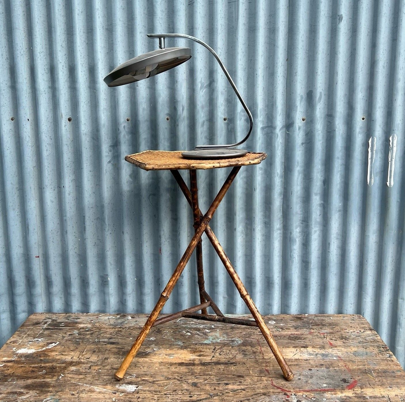 Antique Tiger Bamboo Tripod Side End Lamp Table Late Victorian Vintage photo furniture