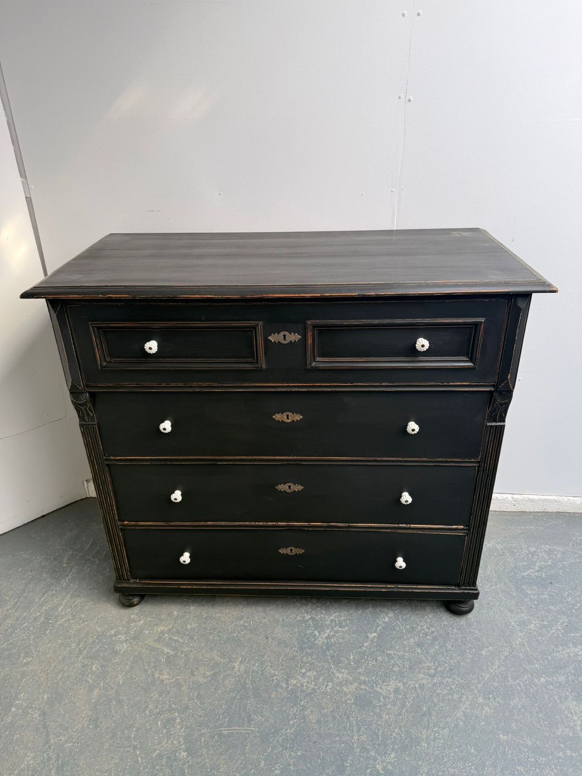 A Mint Clean Pine Hungarian Victorian Painted Black Chest Of Drawers photo Furniture