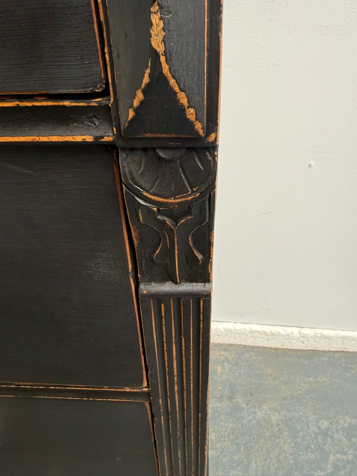 photo for sale A Mint Clean Pine Hungarian Victorian Painted Black Chest Of Drawers