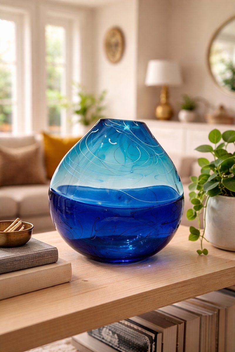 Ludic Blue And Teal Studio Glass Vase By Stuart Akroyd, 1990s photo for sale
