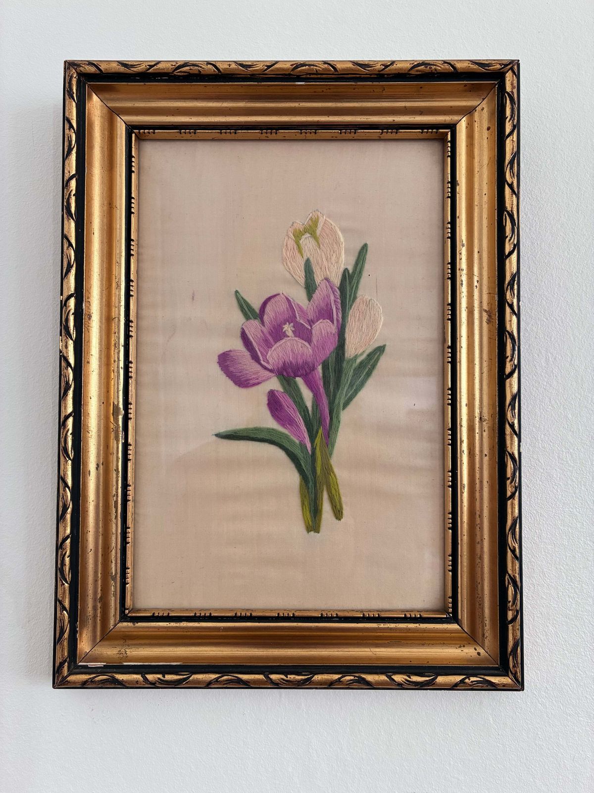 photo for sale Set Vintage Flower On Silk Paintings, Embroidery Flower Art