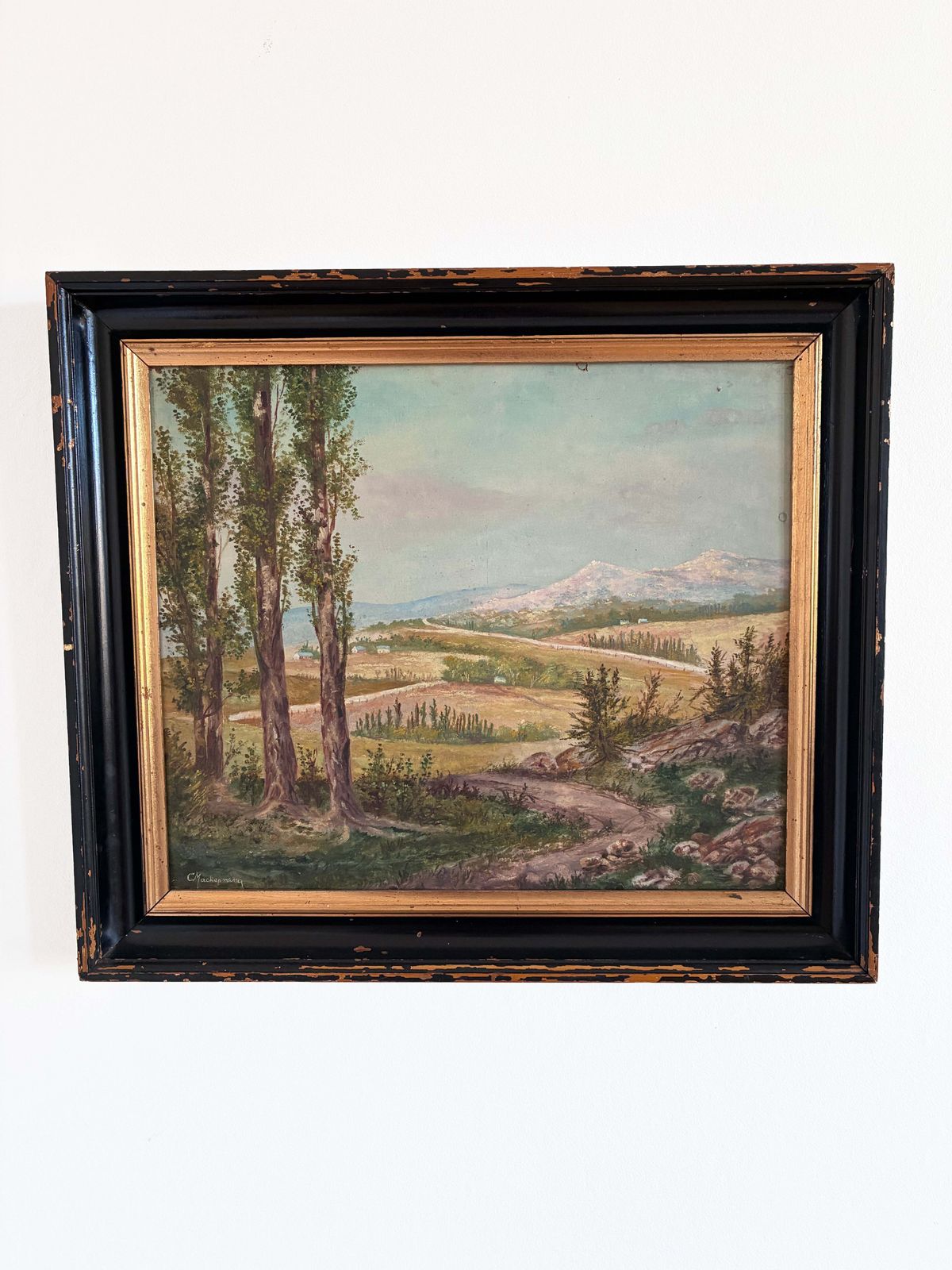 Vintage Original Landscape Oil Painting: Countryside Nature Wall Art