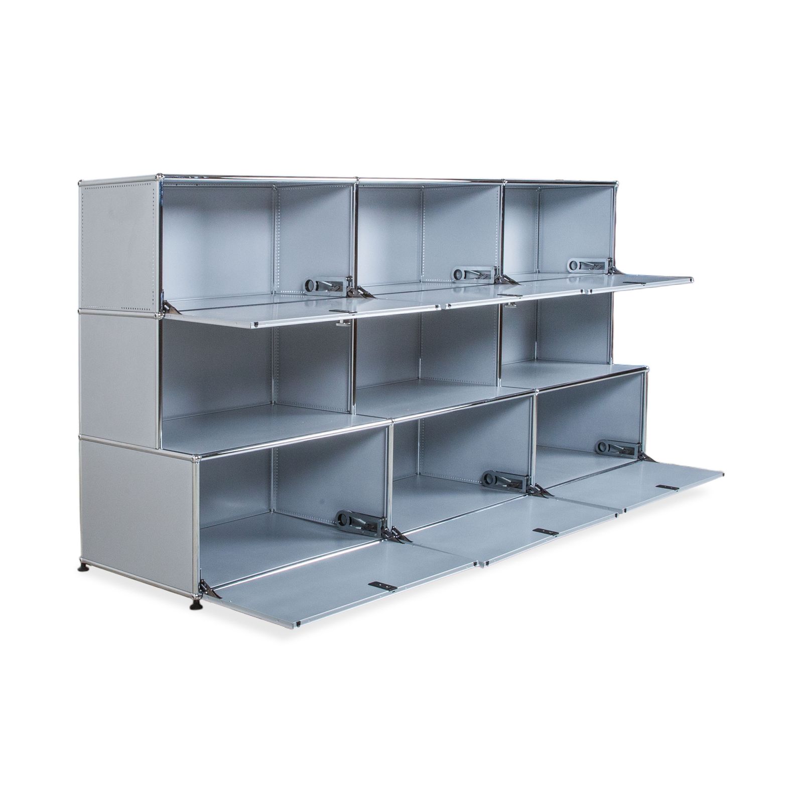 Buffet USM Haller en métal, argent, gris, gris clair, 9 éléments, chacun 75 x 35 cm photo for sale