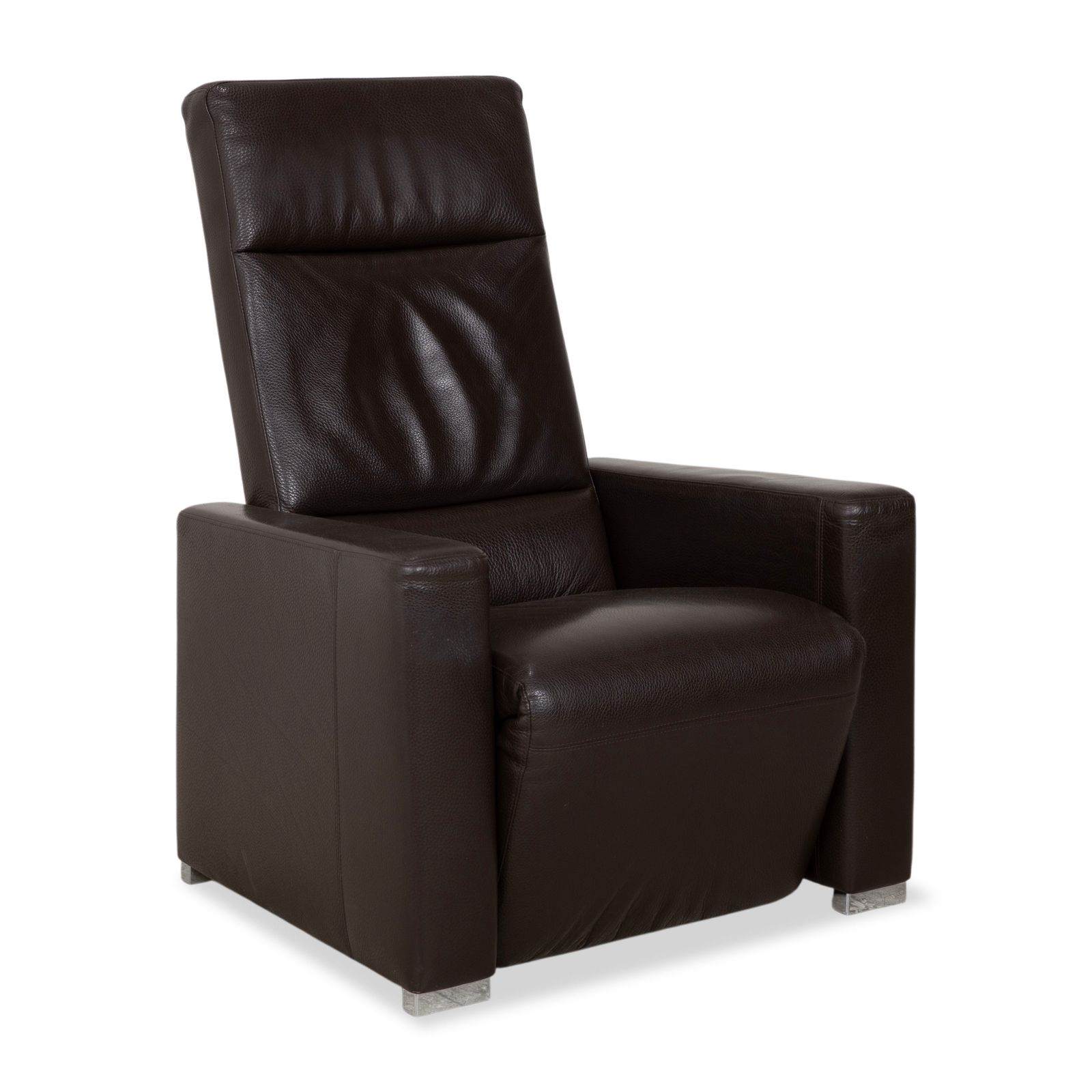 Brühl Alba Leather Armchair, Brown, Including Manual Reclining Function And Chrome Feet, Thick Leather