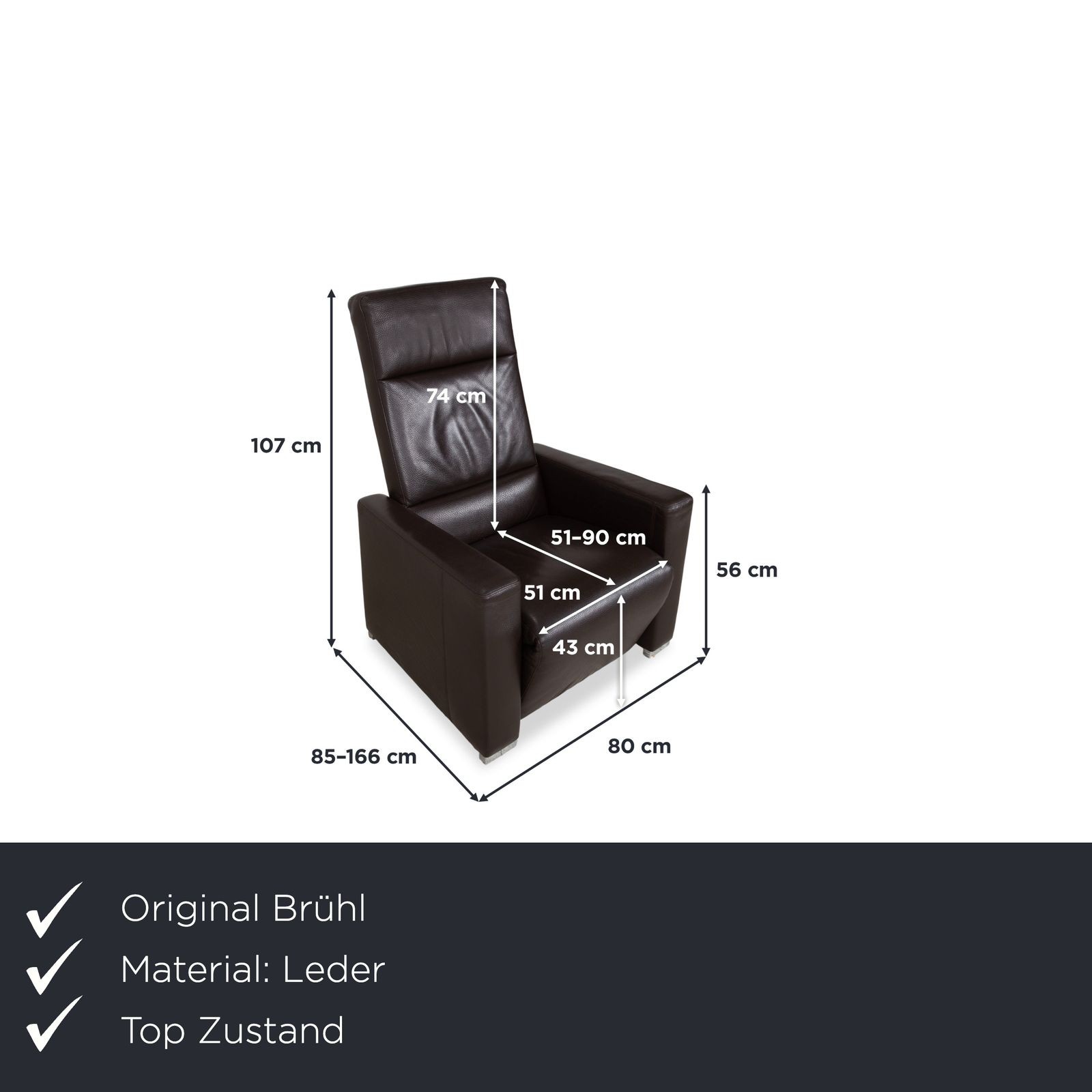 Brühl Alba Leather Armchair, Brown, Including Manual Reclining Function And Chrome Feet, Thick Leather photo furniture