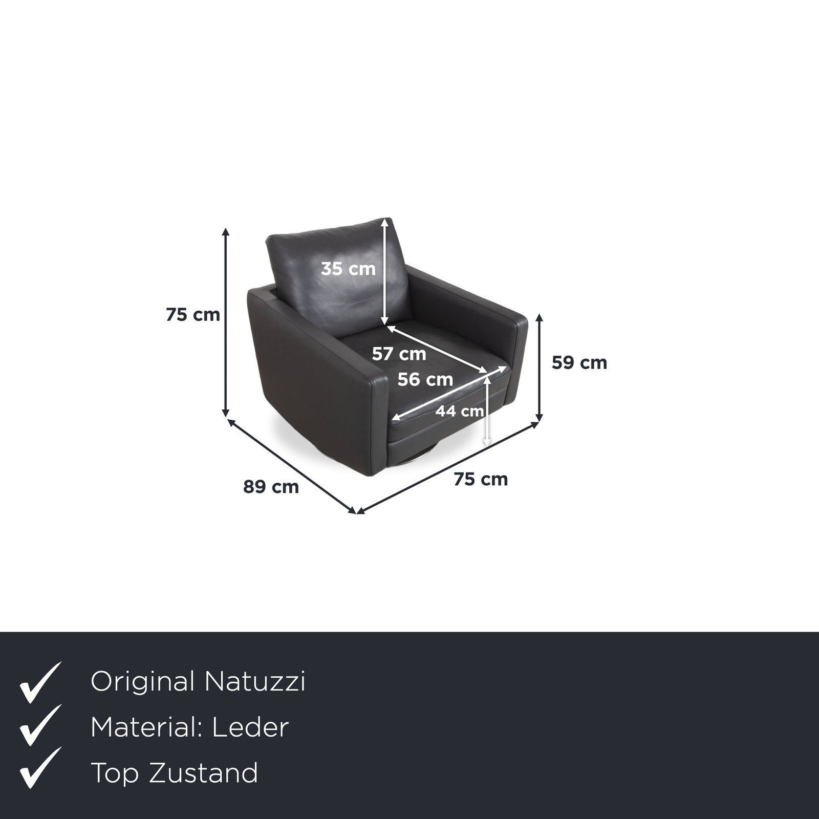 Natuzzi Relevé Leather Armchair Black Anthracite photo furniture