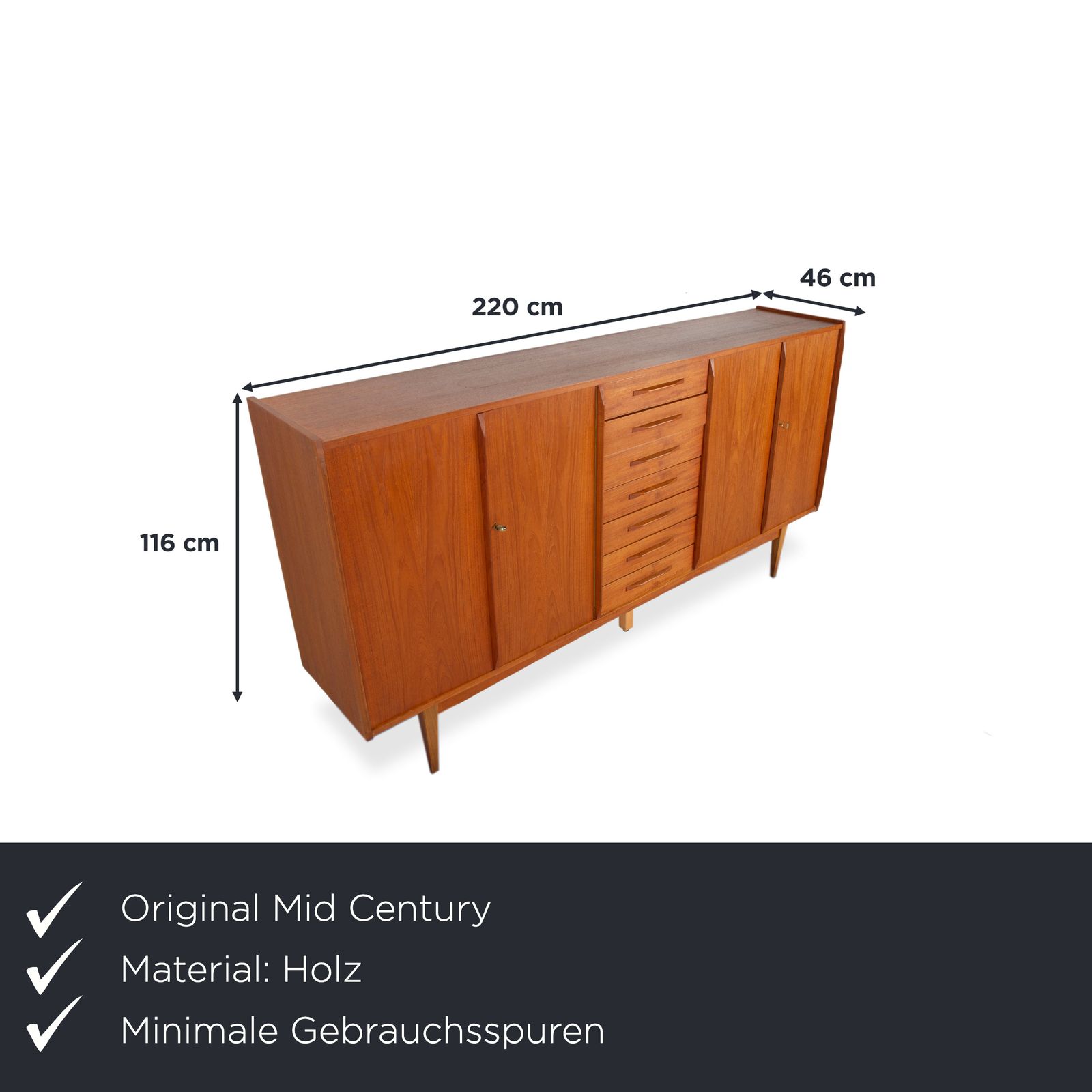 Midcentury Wooden Sideboard, Brown Highboard, Teak, Vkw Furniture photo furniture
