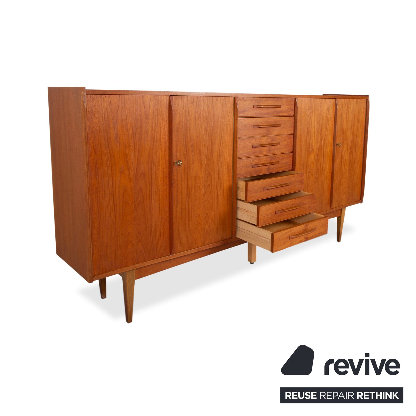 Midcentury Wooden Sideboard, Brown Highboard, Teak, Vkw Furniture photo Furniture