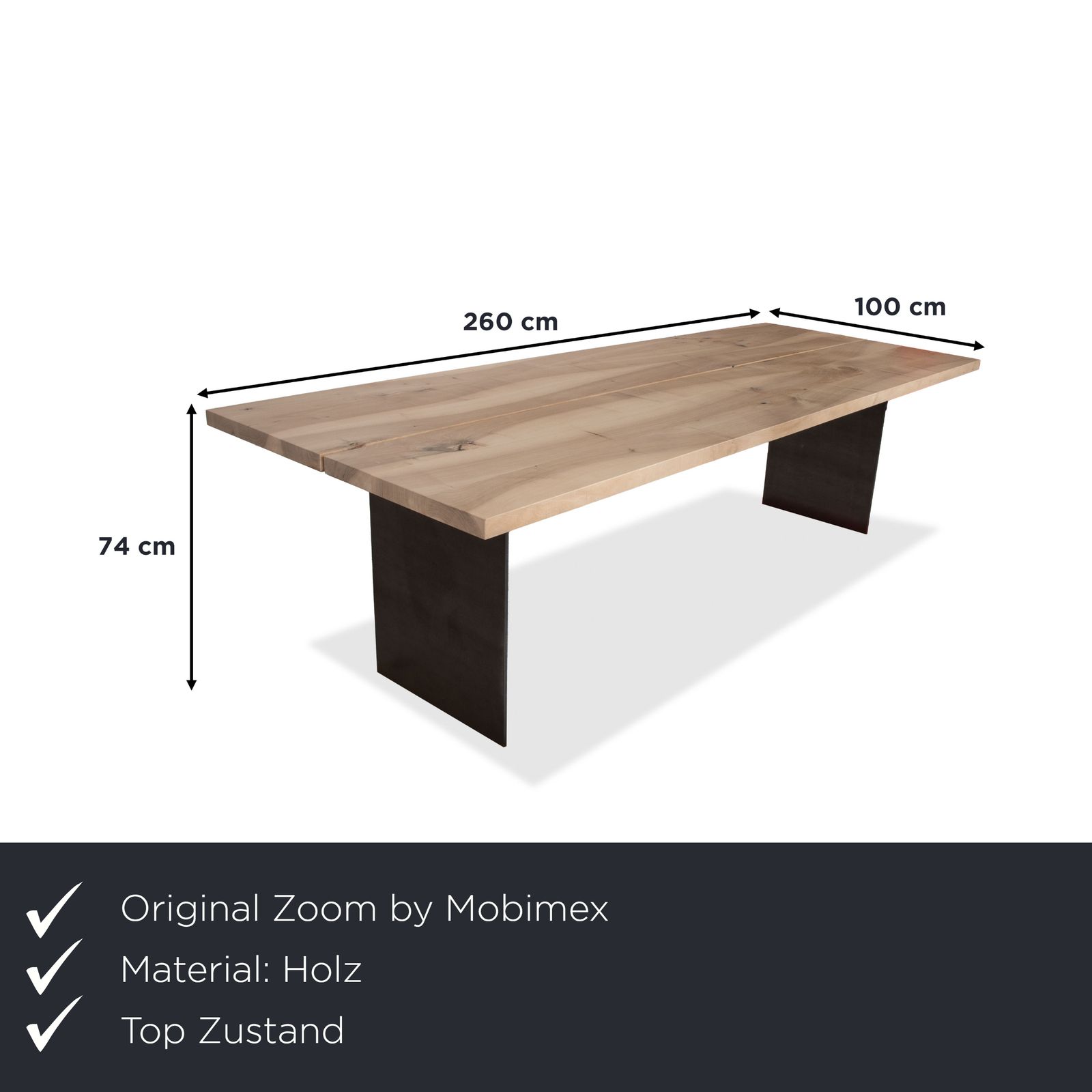 Zoom By Mobimex Tix Dining Table, Wood, Walnut, Raw Steel Base, 260 X 100 Cm photo furniture