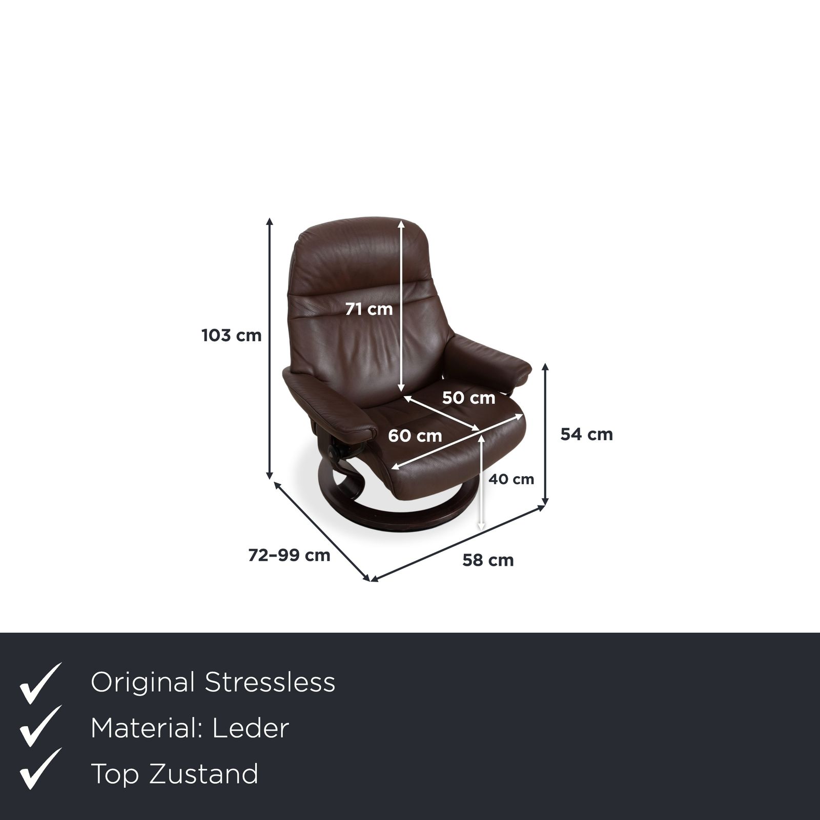 Fauteuil relax Stressless Sunrise en cuir brun mocha, taille L, fonction manuelle photo furniture