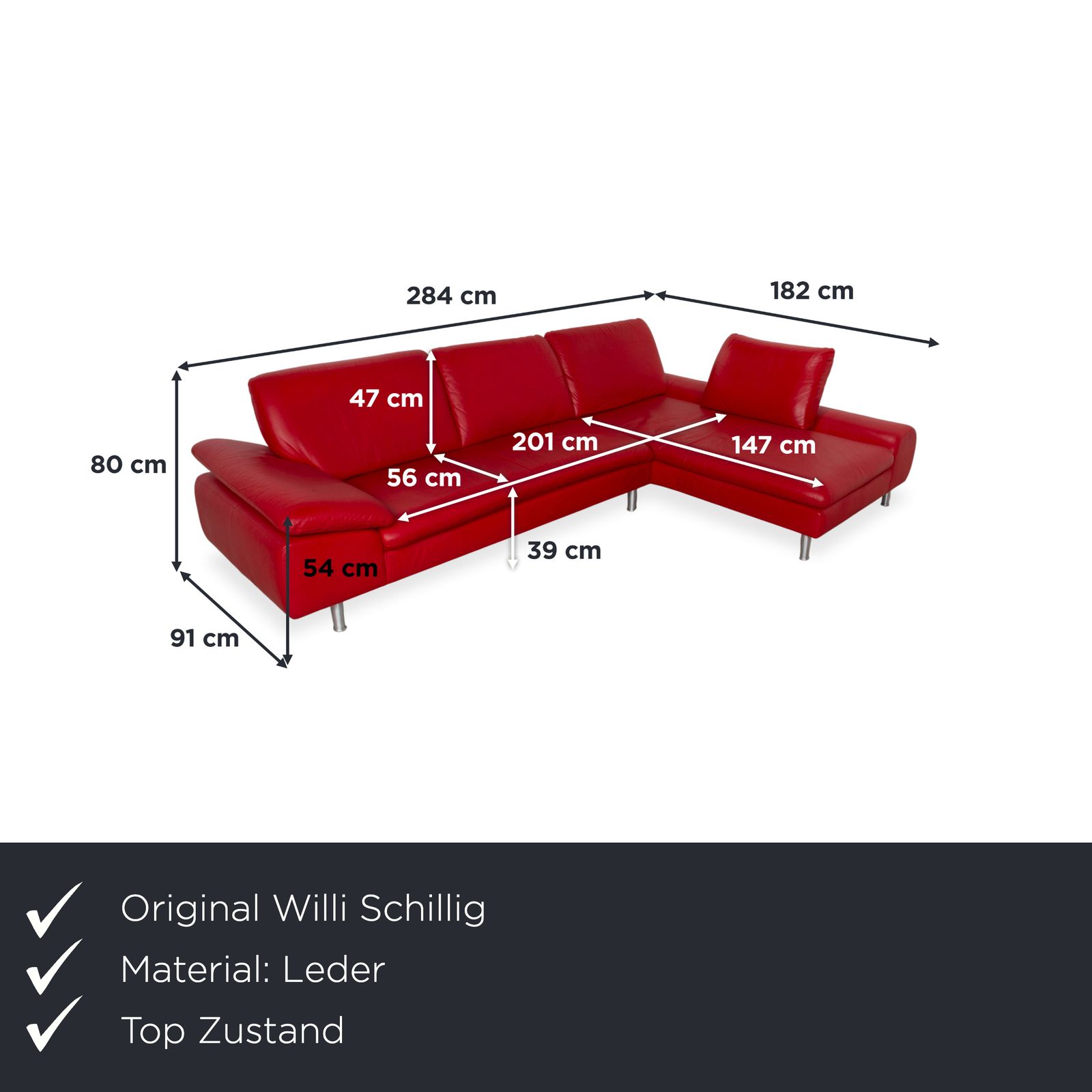Canapé d'angle Willi Schillig Loop en cuir rouge, fonction manuelle, méridienne à droite photo furniture