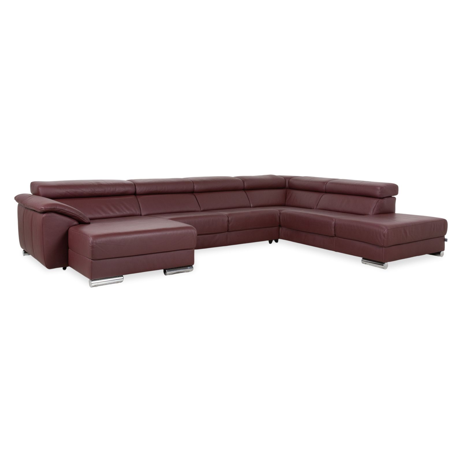 Ewald Schillig Brand Blues Leder Chroom Hoekbank Rood Bordeaux Manuele Functie photo for sale