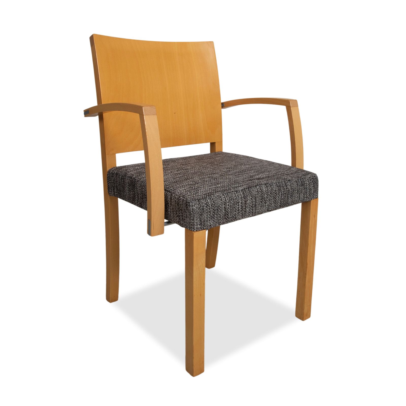 Set Of 6 Thonet Chairs, Fabric And Wood, Grey And Brown With Armrests photo for sale