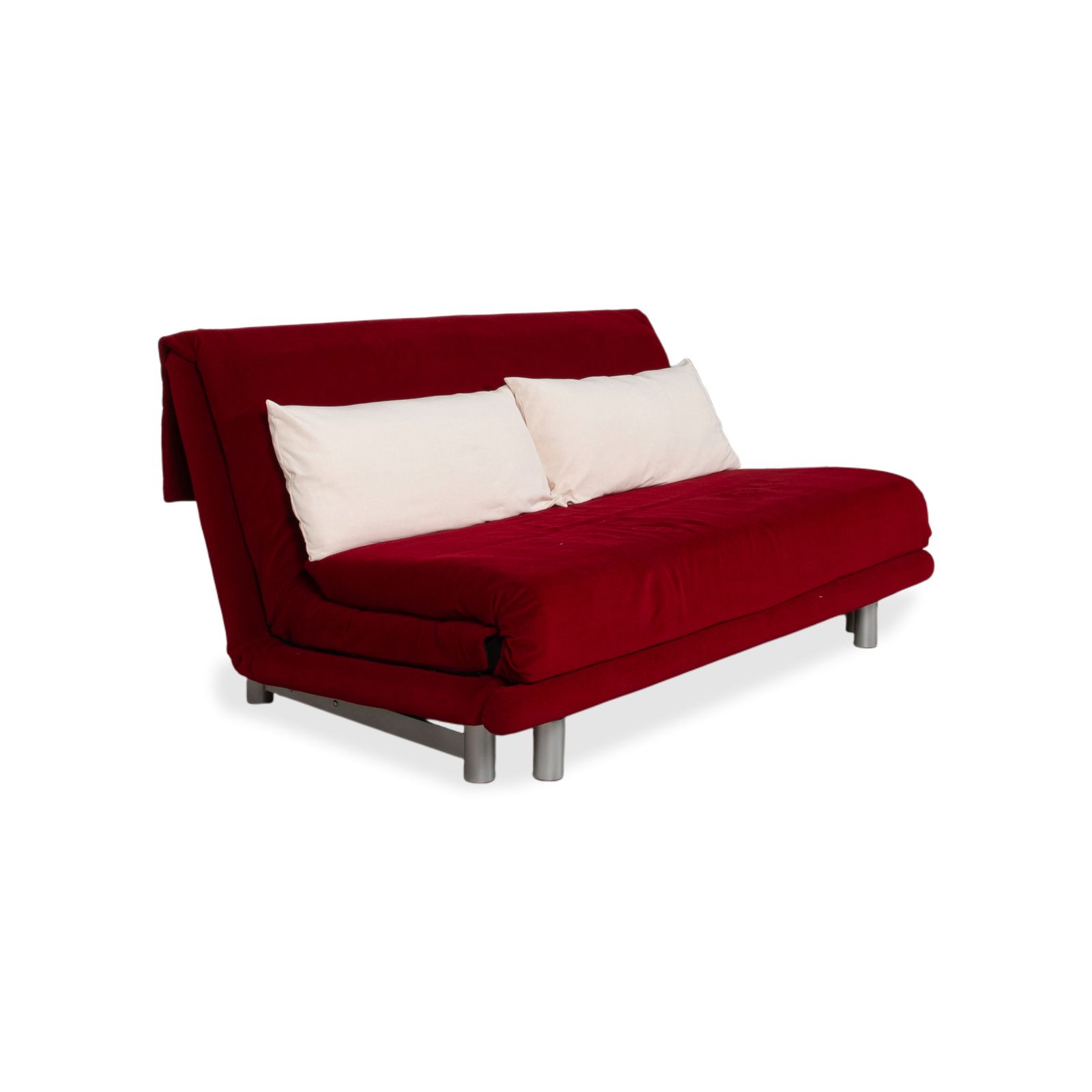Canapé Ligne Roset Multy 3 places en tissu rouge, fonction couchage manuel, structure argentée, retapissé photo for sale
