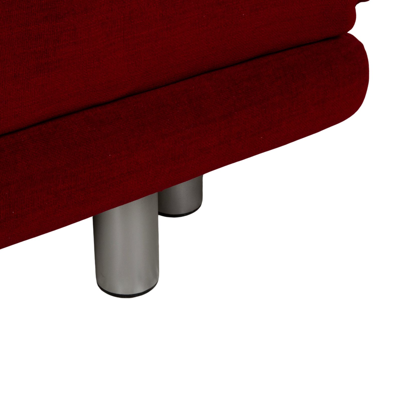 Canapé Ligne Roset Multy 3 places en tissu rouge, fonction couchage manuel, structure argentée, retapissé photo vintage