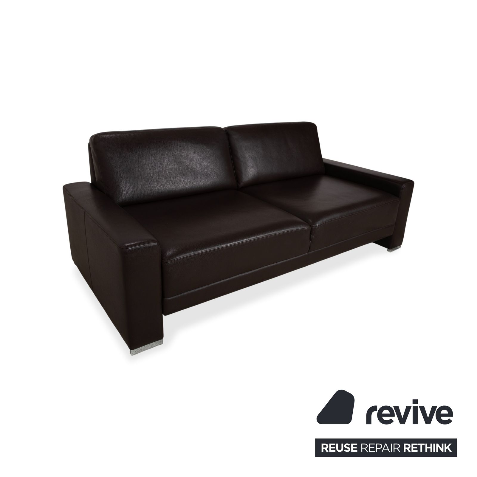 Brühl Alba Three Seater Leather Sofa, Brown, Including Headrest And Chrome Feet, Thick Leather photo Furniture