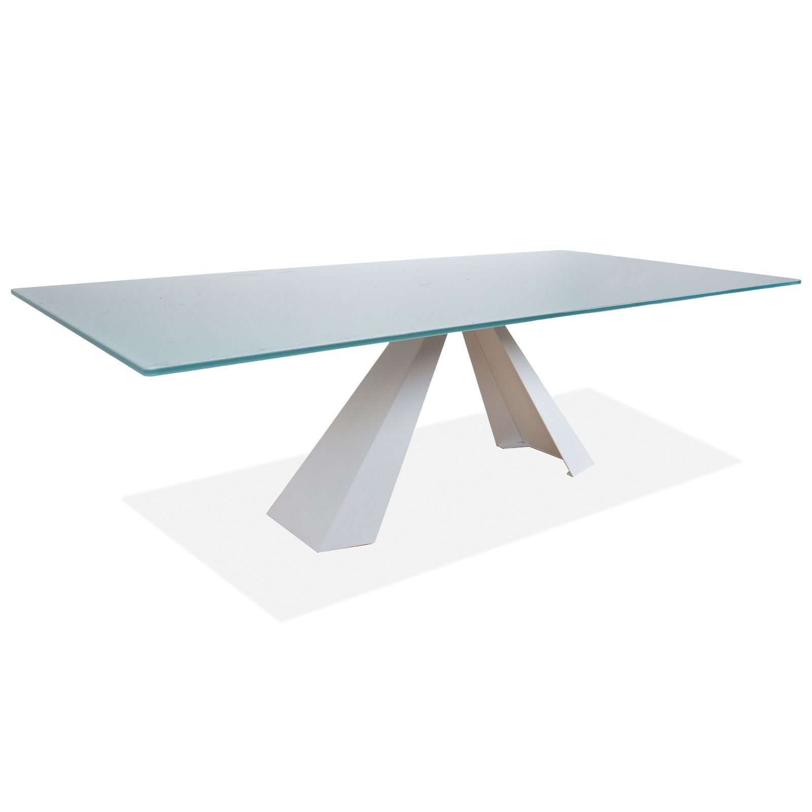 Table à manger Cattelan Italia en verre, cadre blanc, bleu clair turquoise, 240 x 120 cm