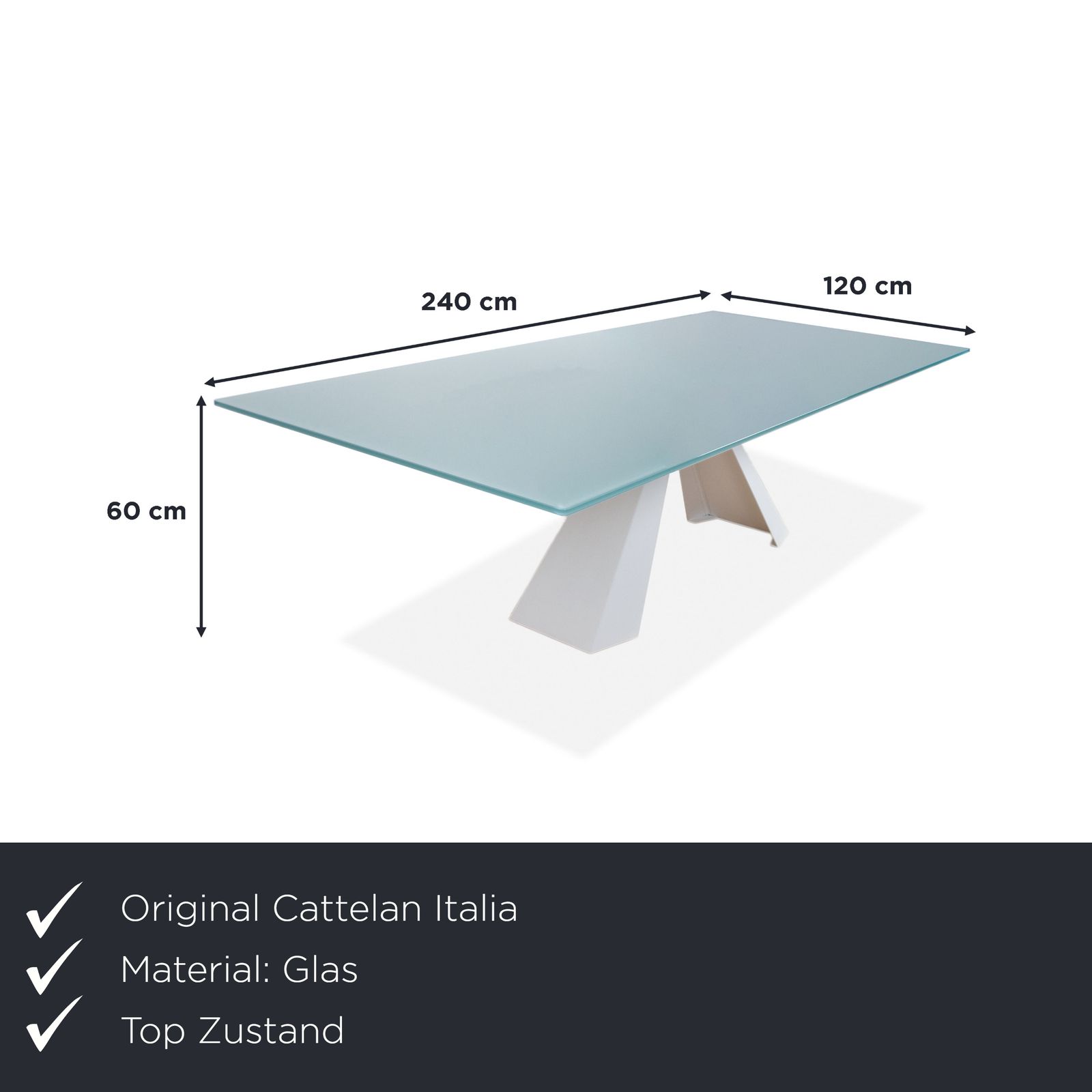 Table à manger Cattelan Italia en verre, cadre blanc, bleu clair turquoise, 240 x 120 cm photo furniture