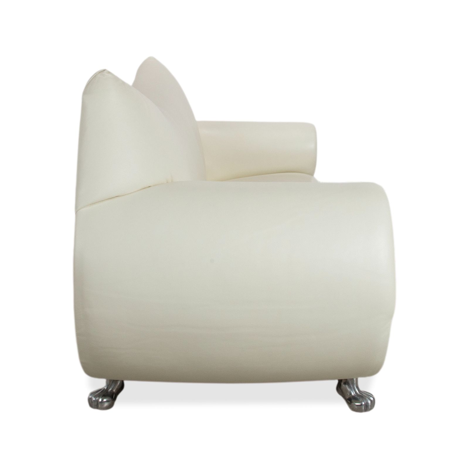 photo furniture Bretz Gaudi Leather Three Seater Sofa White Cream Beige Silver Lion's Paw Feet Rivets