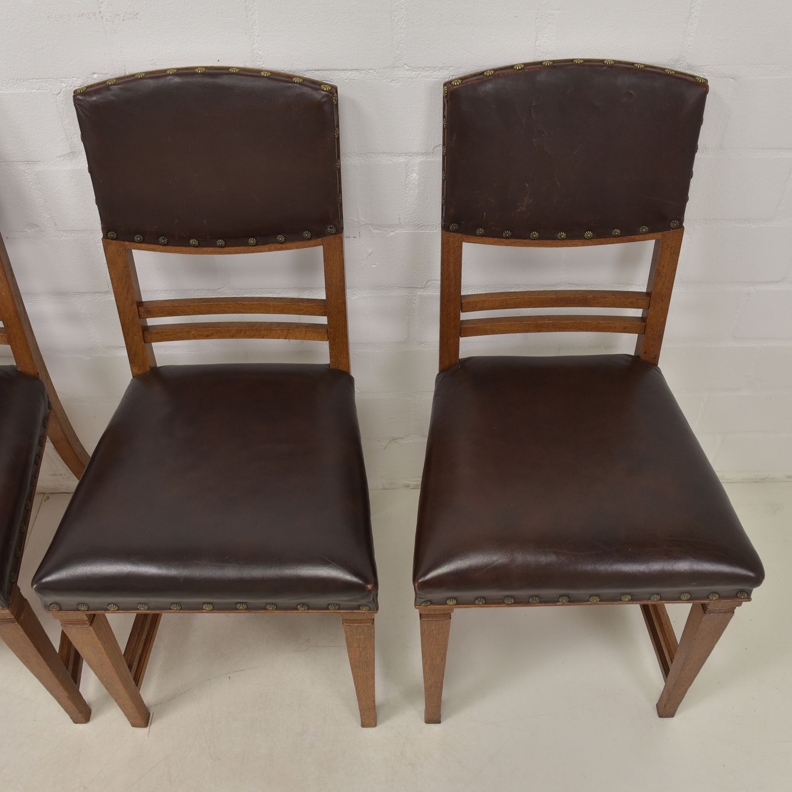 Antique! Set Of 5 Restored Art Nouveau Chairs, Solid Oak, Dining Room, Faux Leather photo 575.0