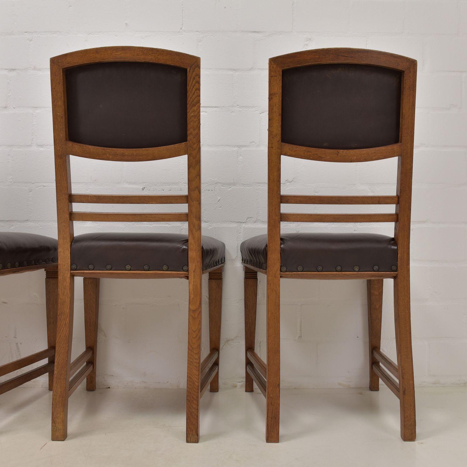 Antique! Set Of 5 Restored Art Nouveau Chairs, Solid Oak, Dining Room, Faux Leather photo buy