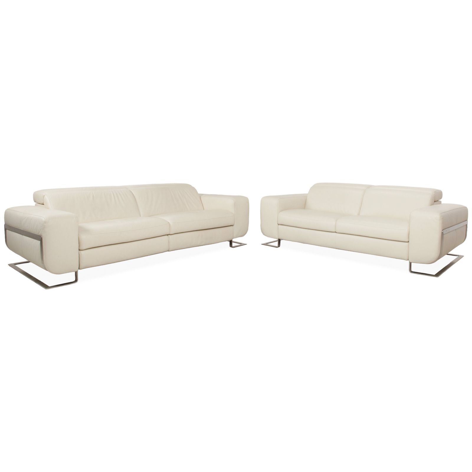 Joop 007 Leather Set Three Seater & Two Seater Cream Sofa Metal Feet Reclining Position Electric/Manual Function