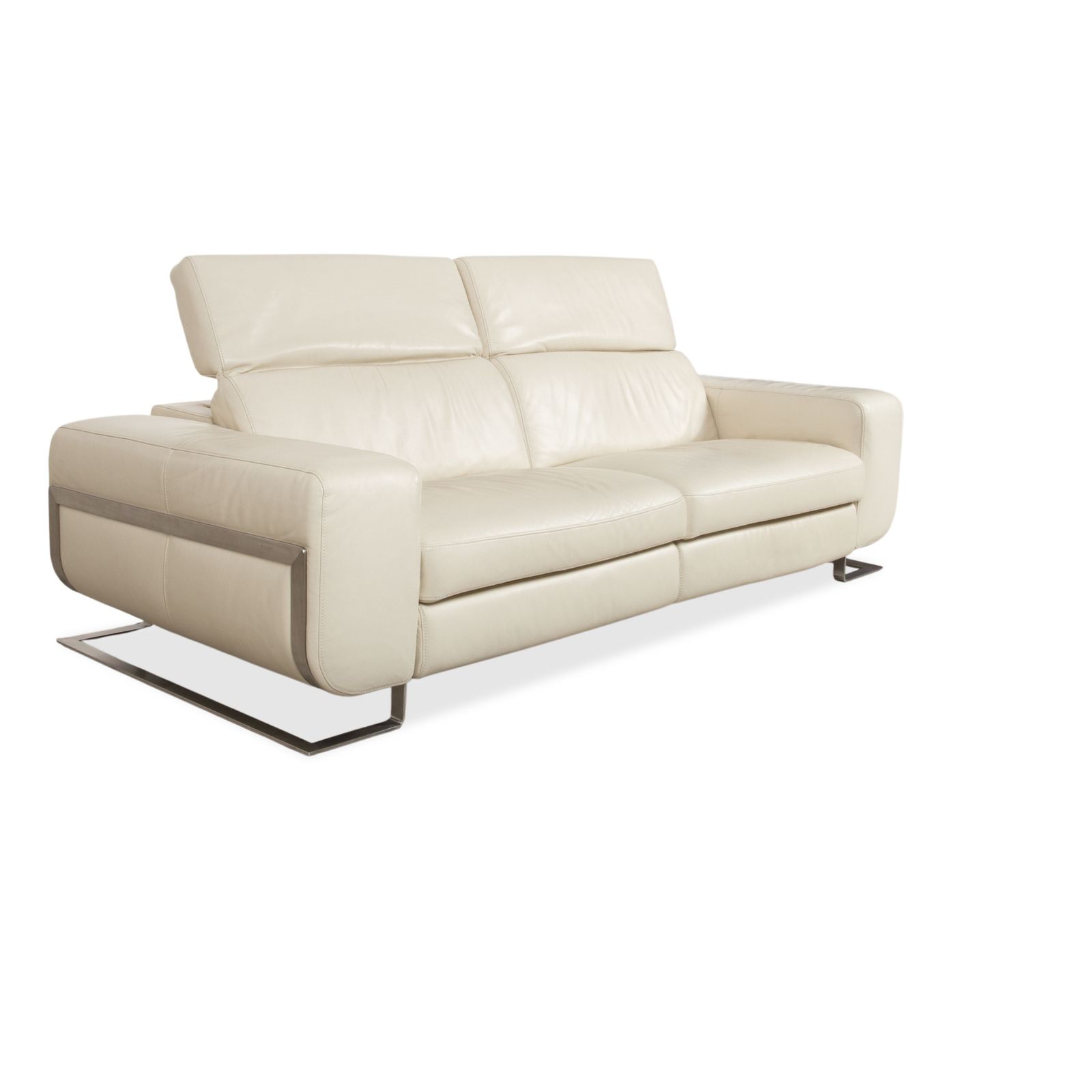 Joop 007 Leather Set Three Seater & Two Seater Cream Sofa Metal Feet Reclining Position Electric/Manual Function photo Furniture