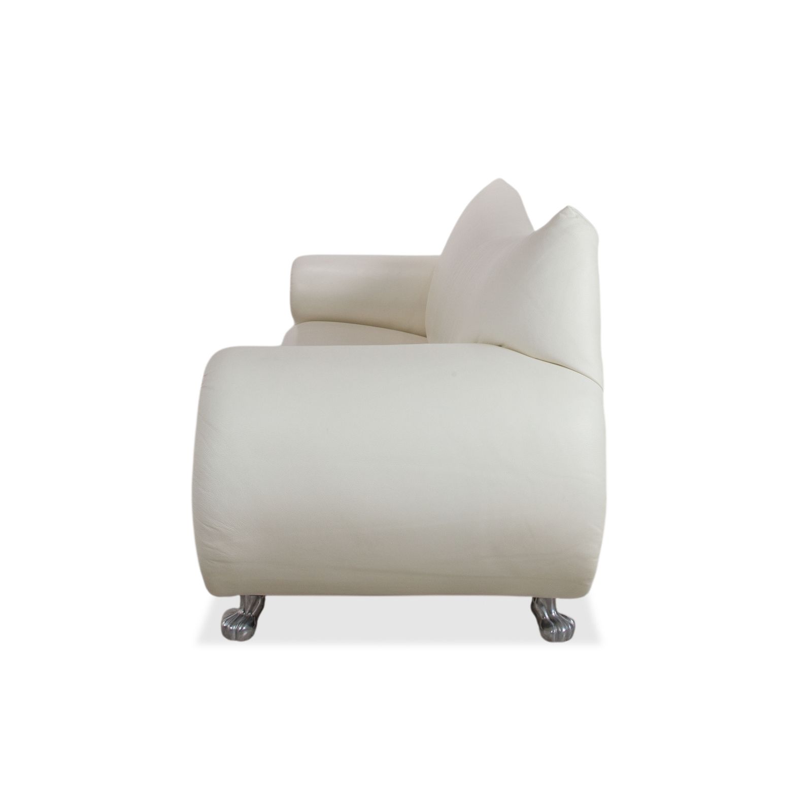 Furniture Bretz Gaudi Leather Set 2x Three Seater, Chaiselongue & Ottoman White Cream Beige Silver Lion's Paw Feet Studs photo