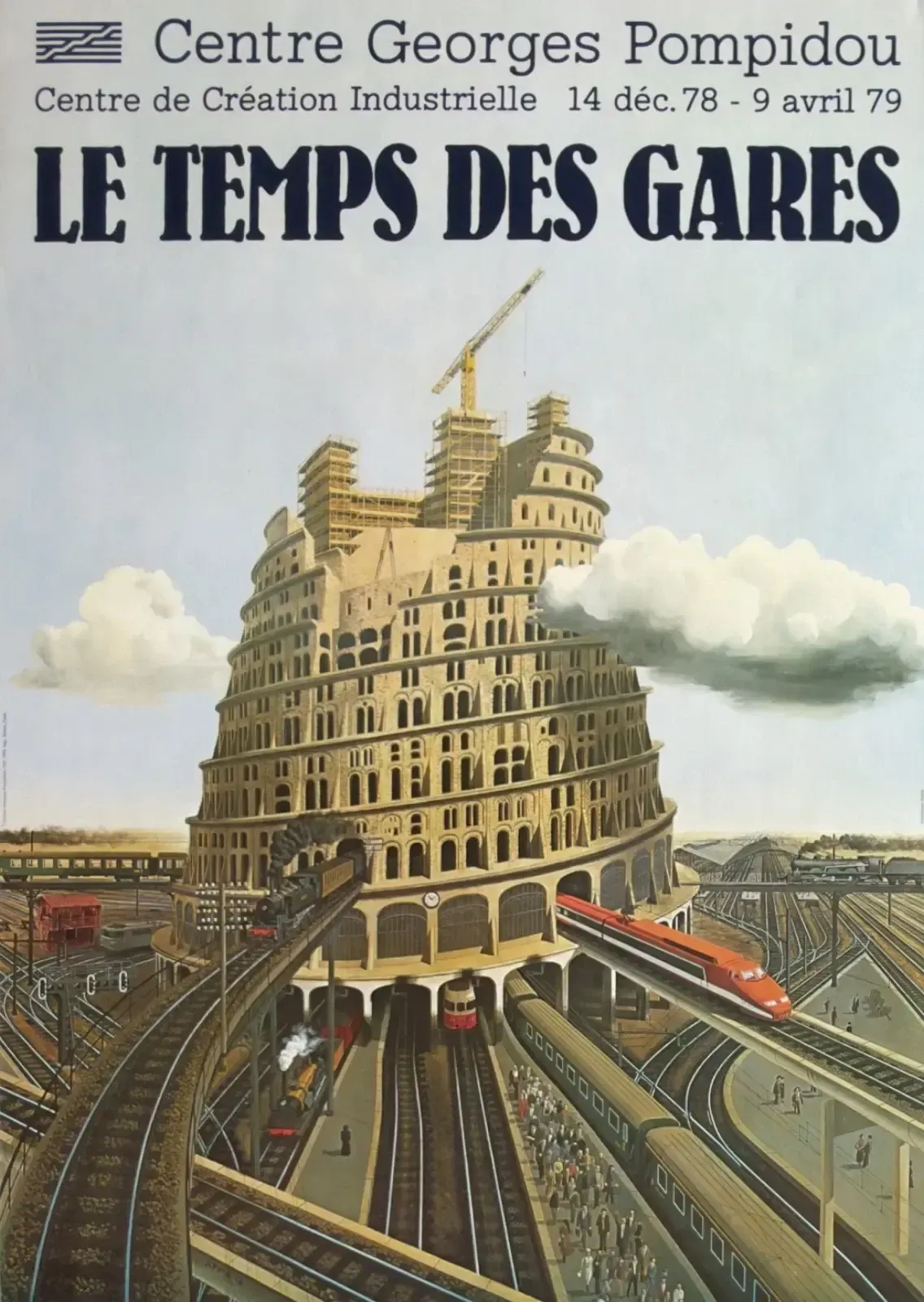 Dominique Appia   Vintage Poster "The Time Of Train Stations" Train Babel Art 1979