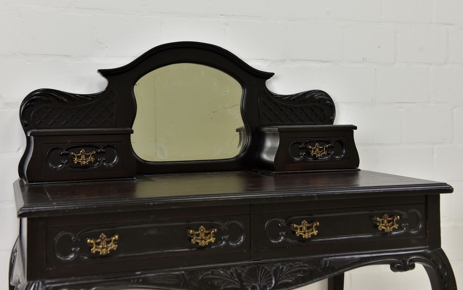 photo furniture Antique! Restored Mahogany Dressing Table, Black, Rococo Style, Ladies' Desk