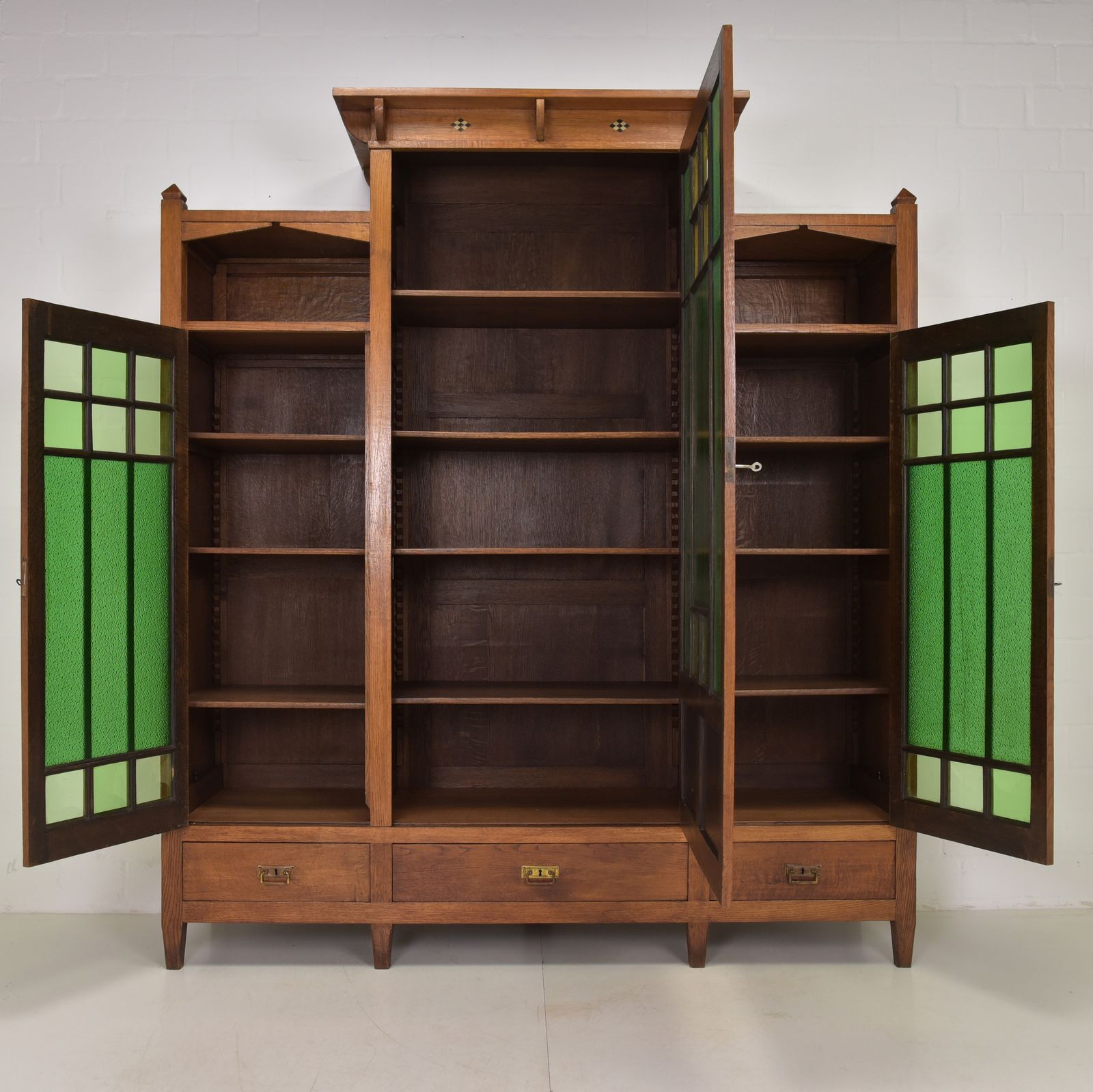 Antique! Large Restored Art Nouveau Oak Display Cabinet/Bookcase photo for sale
