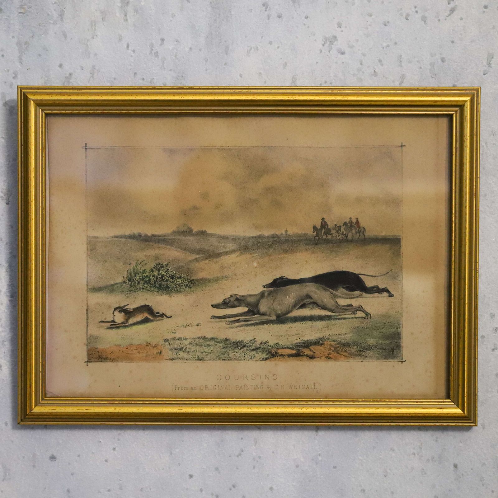 Original 1830s Lithograph   “Hare Coursing” By C. H. Weigall, British Field Sports photo furniture