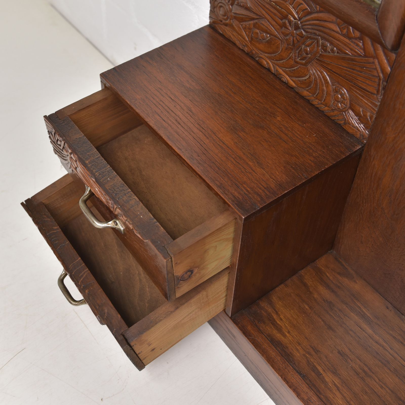 Antique! Asymmetrical Art Deco Wardrobe, Restored Circa 1940, Oak, Chrome, Mirror photo Furniture