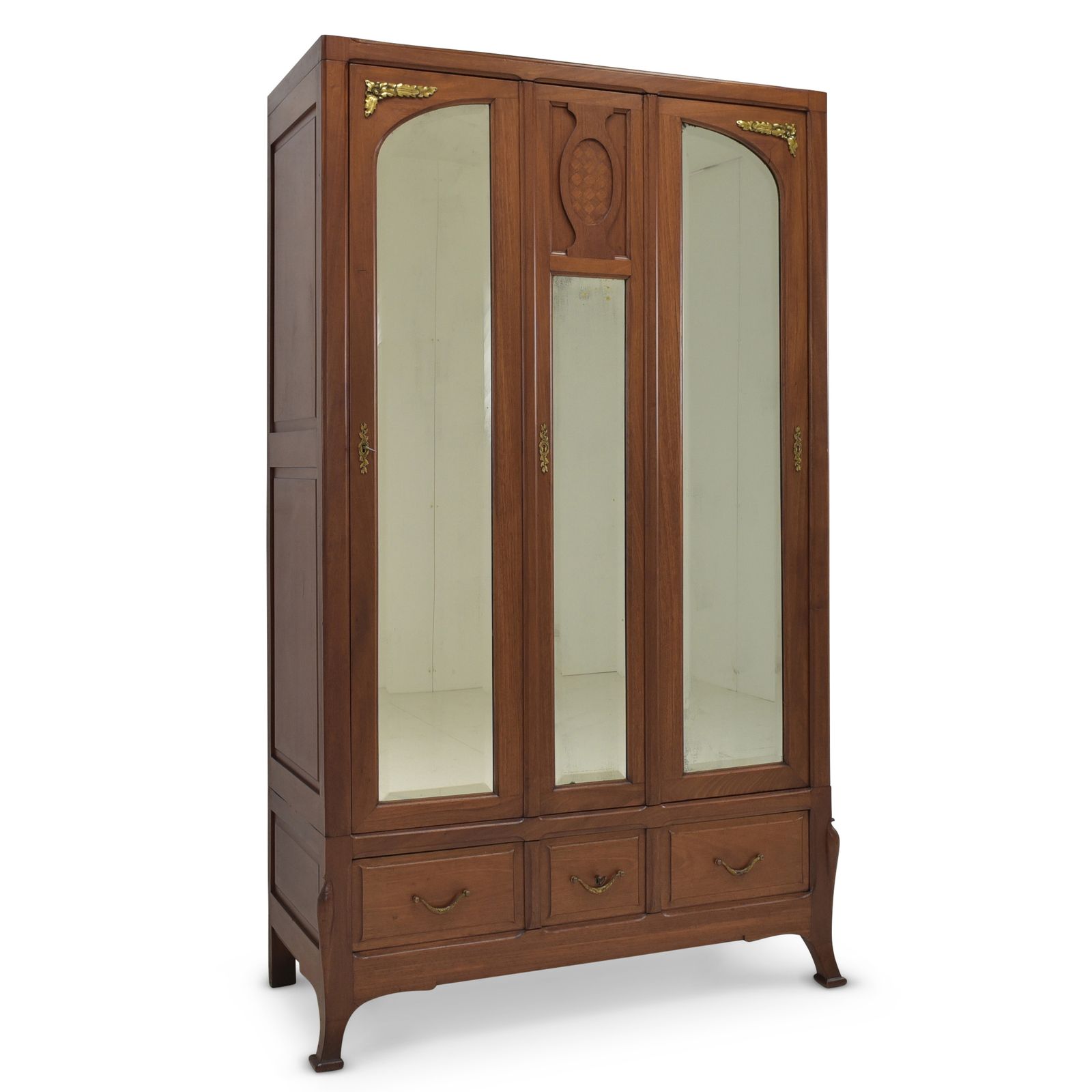 Antique! Restored Art Nouveau Wardrobe, Solid Mahogany, Narrow, For Bedroom